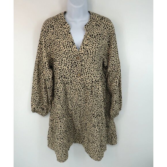Women's Leopard Print Long Sleeve Tunic Dress Buttons Small - Picture 1 of 5